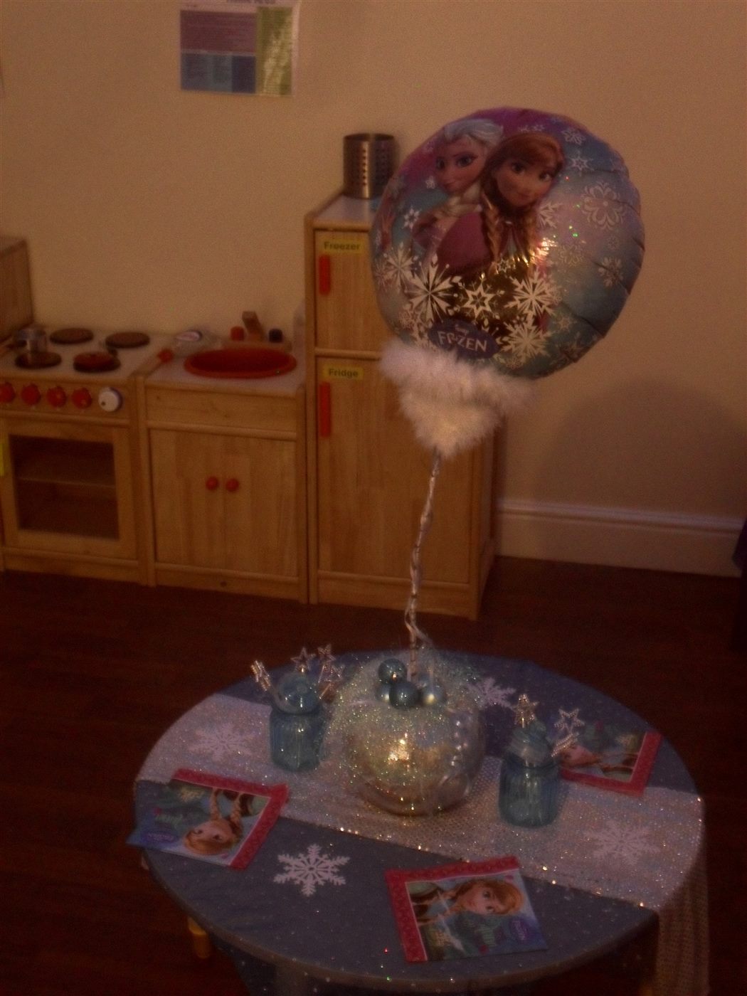 A Frozen party display set out for the children